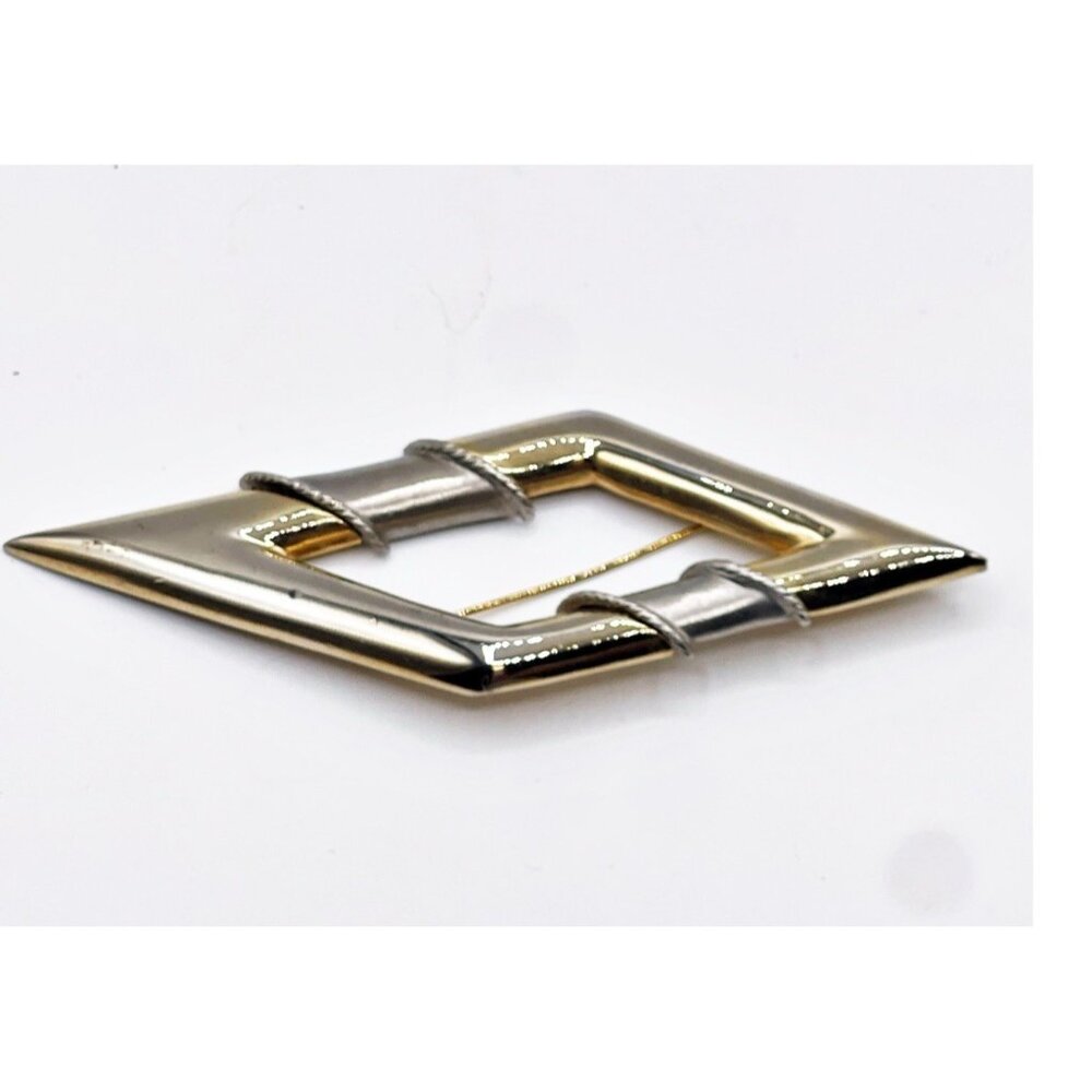 Vintage 80s Statement Brooch Modernist Diamond Shape 2-Tone Mixed Metal 4.75” - Picture 3 of 5